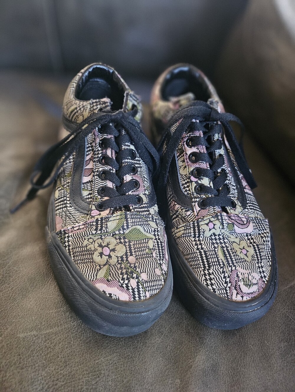 Vans Old Skool Stackform Womens 8 Men 6.5 Platform Shoes Plaid Floral Tapestry